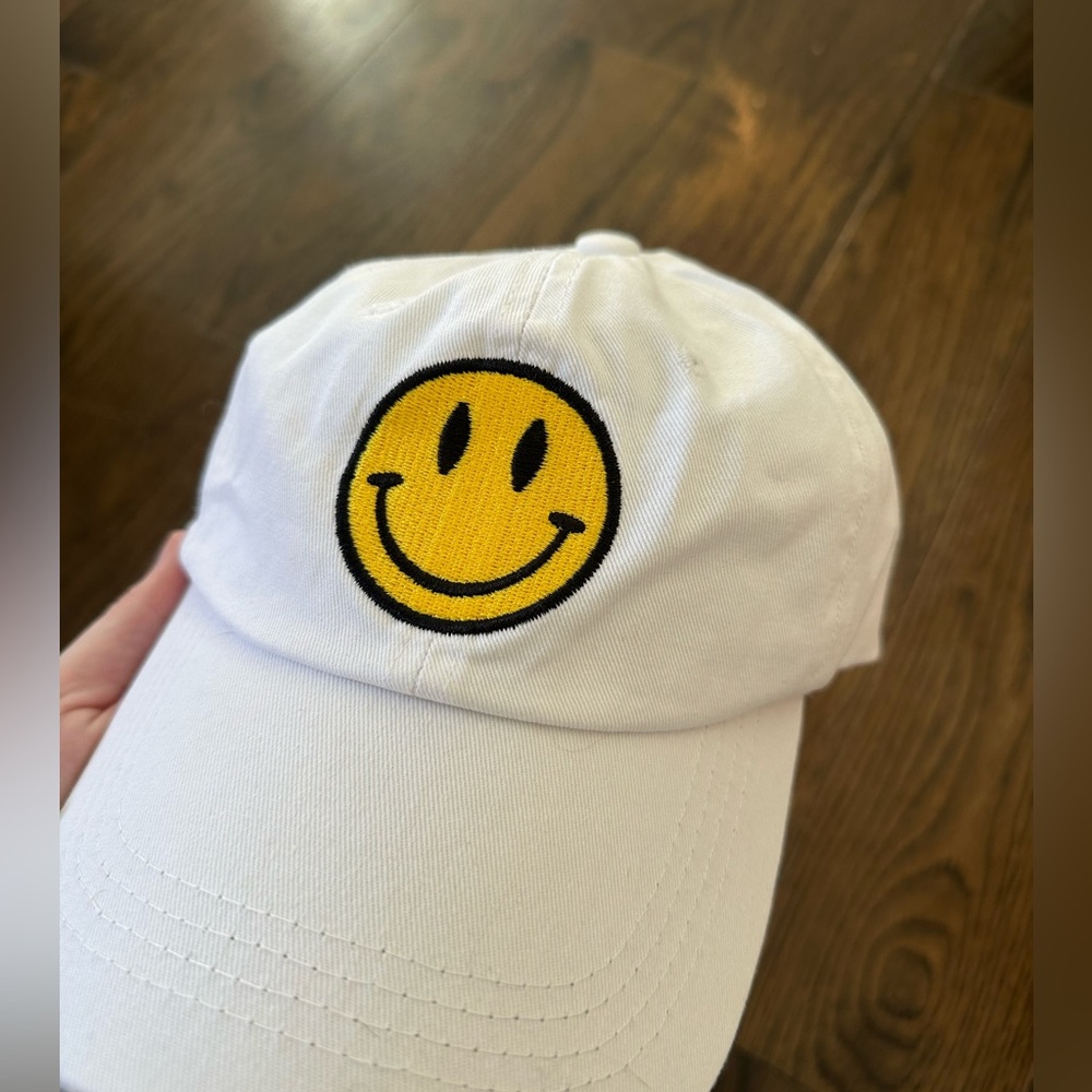 White Smiley Face Baseball Hat
